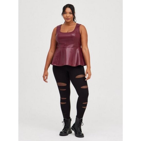 Sexy Torrid Red Peplum Faux Leather Sleeveless Top Size 2X 18 20 Plus Tank Shirt - Picture 3 of 9